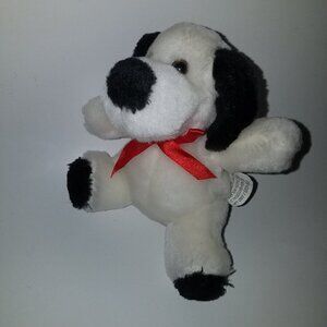 Circus Circus Black White Puppy Dog Plush SMALL 6" Stuffed Animal Toy Red Bow